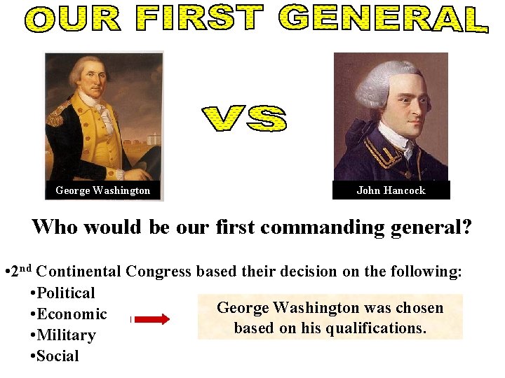 George Washington John Hancock Who would be our first commanding general? • 2 nd