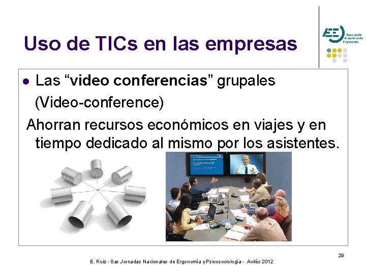 Uso de TICs en las empresas Las “video conferencias” grupales (Video-conference) Ahorran recursos económicos