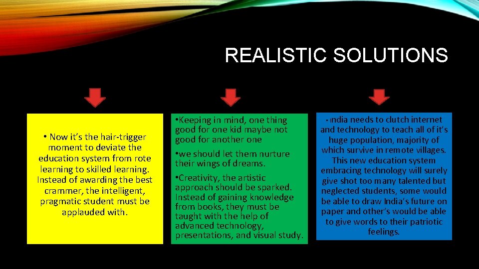 REALISTIC SOLUTIONS • Now it’s the hair-trigger moment to deviate the education system from