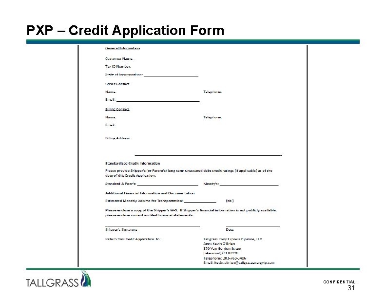 PXP – Credit Application Form CONFIDENTIAL 31 