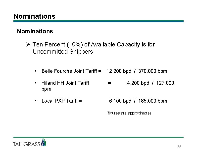 Nominations Ø Ten Percent (10%) of Available Capacity is for Uncommitted Shippers • Belle