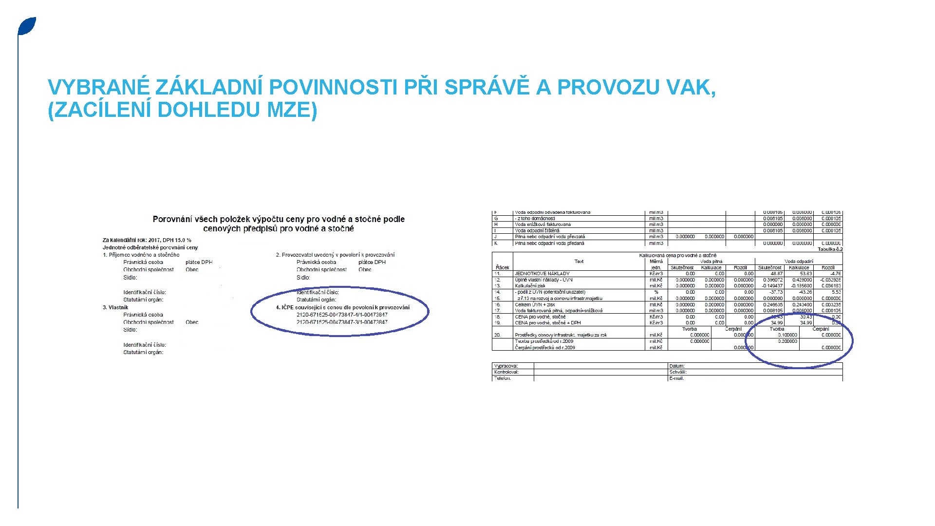 VYBRANÉ ZÁKLADNÍ POVINNOSTI PŘI SPRÁVĚ A PROVOZU VAK, (ZACÍLENÍ DOHLEDU MZE) 