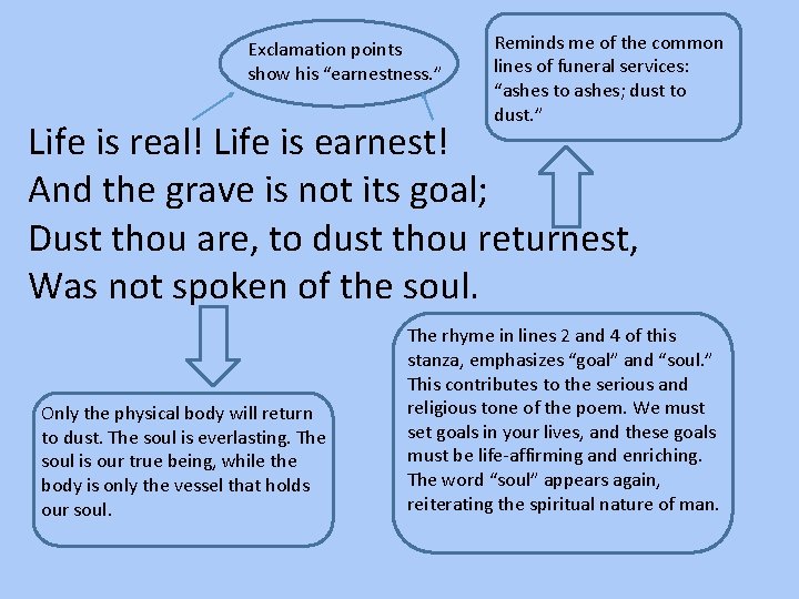 Exclamation points show his “earnestness. ” Reminds me of the common lines of funeral