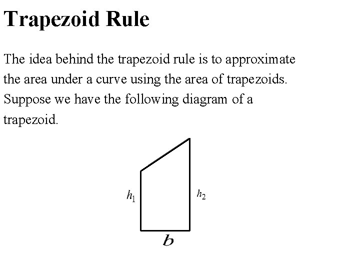Trapezoid Rule The idea behind the trapezoid rule is to approximate the area under Trapezoid Rule The idea behind the trapezoid rule is to approximate the area under