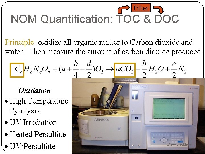 Filter NOM Quantification: TOC & DOC Principle: Principle oxidize all organic matter to Carbon