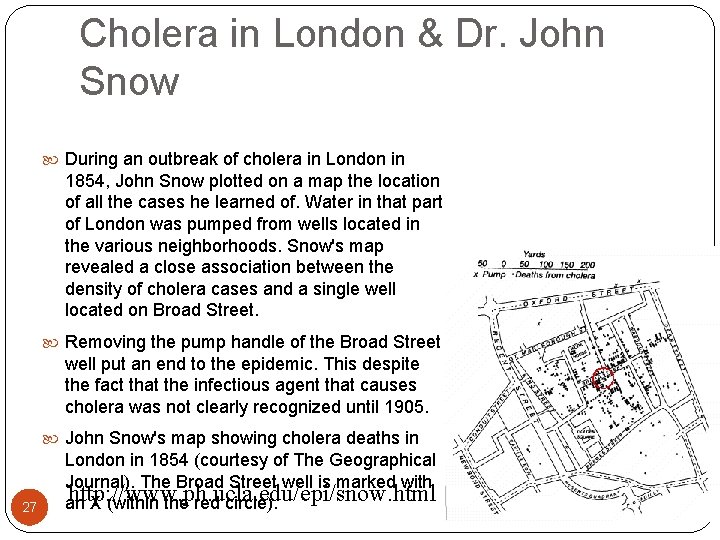 Cholera in London & Dr. John Snow During an outbreak of cholera in London