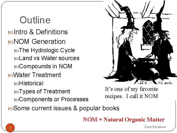 Outline Intro & Definitions NOM Generation The Hydrologic Cycle Land vs Water sources Compounds