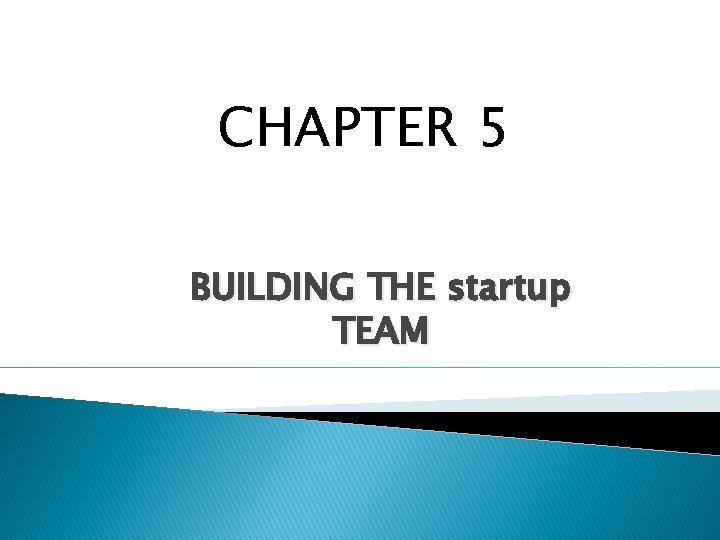 CHAPTER 5 BUILDING THE startup TEAM 