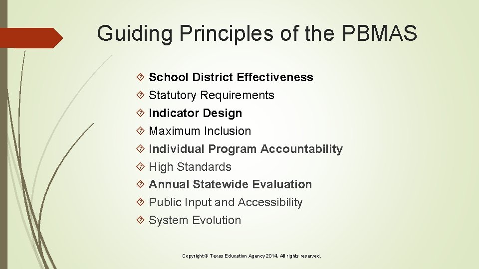 Guiding Principles of the PBMAS School District Effectiveness Statutory Requirements Indicator Design Maximum Inclusion