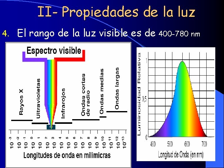 II- Propiedades de la luz 4. El rango de la luz visible es de