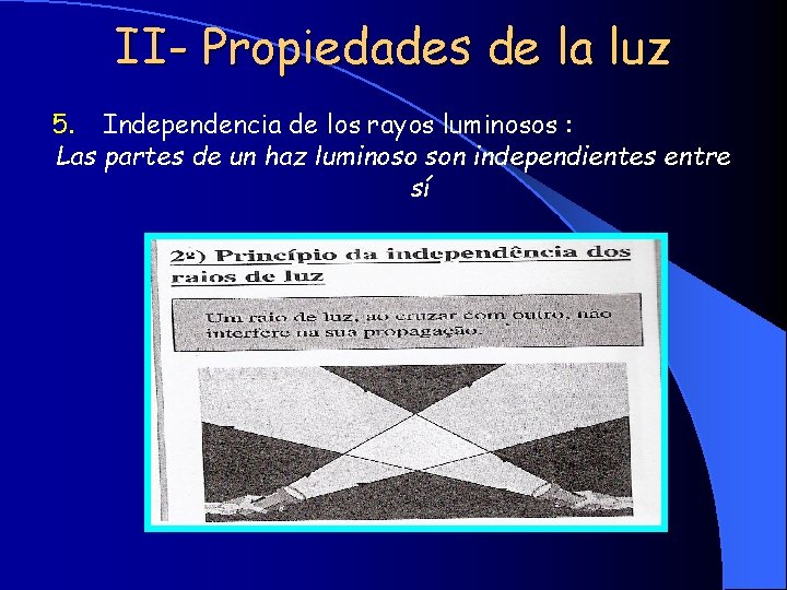 II- Propiedades de la luz 5. Independencia de los rayos luminosos : Las partes