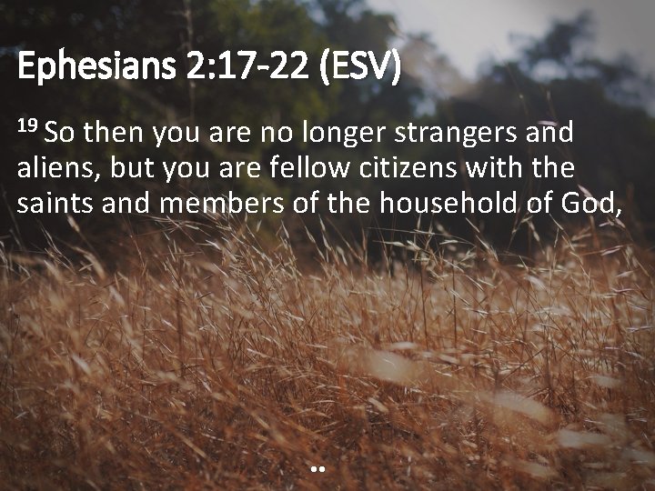 Ephesians 2: 17 -22 (ESV) 19 So then you are no longer strangers and