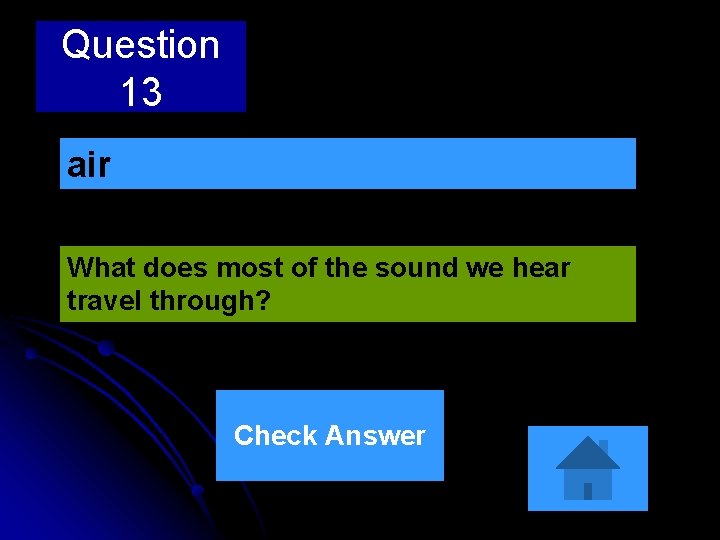 Question 13 air What does most of the sound we hear travel through? Check