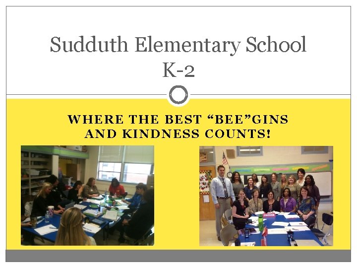 Sudduth Elementary School K-2 WHERE THE BEST “BEE”GINS AND KINDNESS COUNTS! 