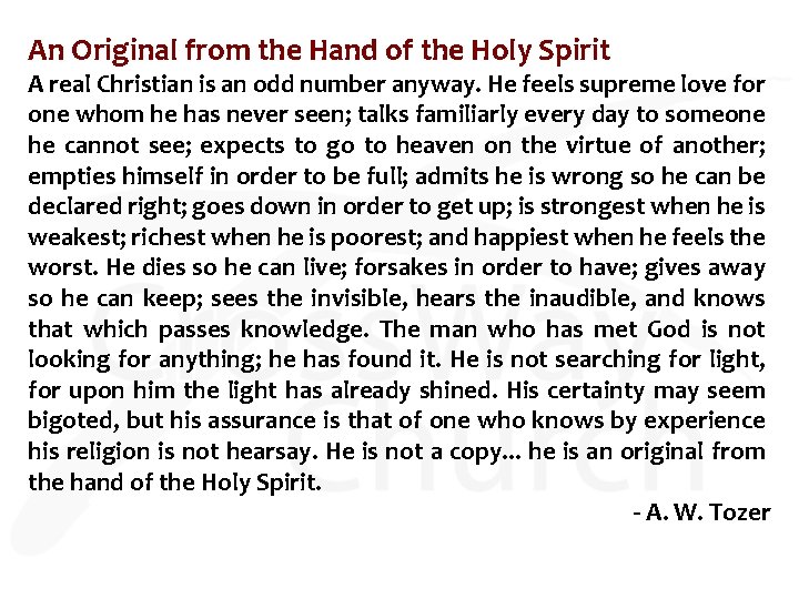 An Original from the Hand of the Holy Spirit A real Christian is an An Original from the Hand of the Holy Spirit A real Christian is an