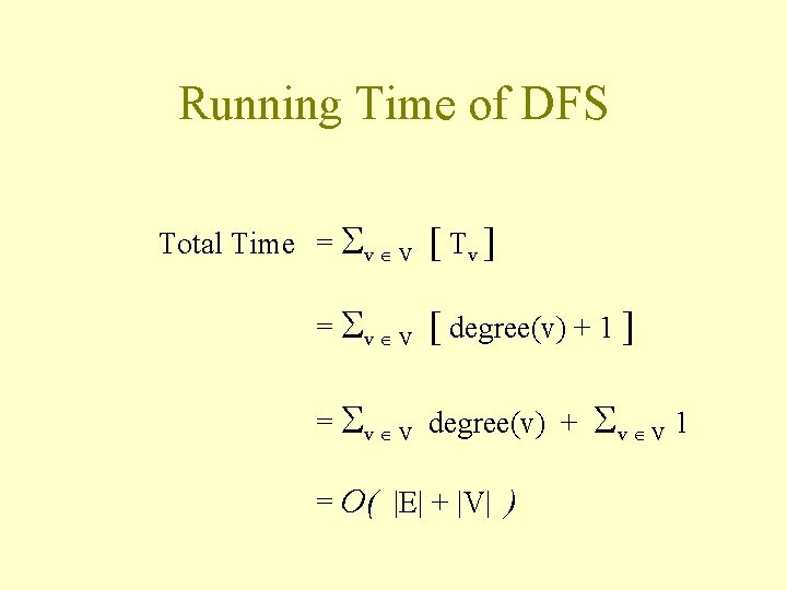 Running Time of DFS Total Time = v V [ Tv ] [ degree(v)