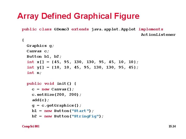 Array Defined Graphical Figure public class GDemo 3 extends java. applet. Applet implements Action.