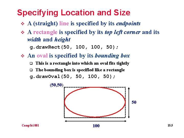 Specifying Location and Size v v A (straight) line is specified by its endpoints