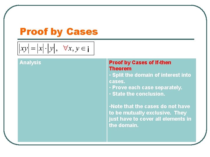 Proof by Cases Analysis Proof by Cases of If-then Theorem • Split the domain