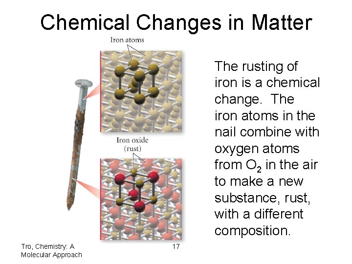 Chemical Changes in Matter The rusting of iron is a chemical change. The iron