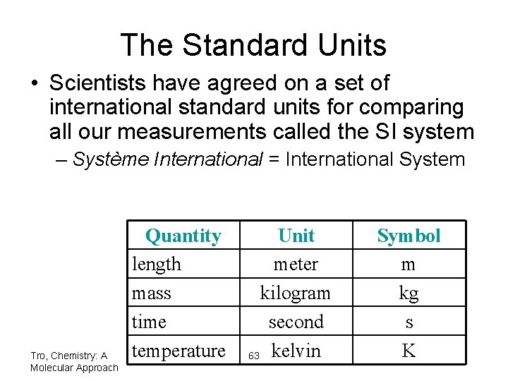 The Standard Units • Scientists have agreed on a set of international standard units