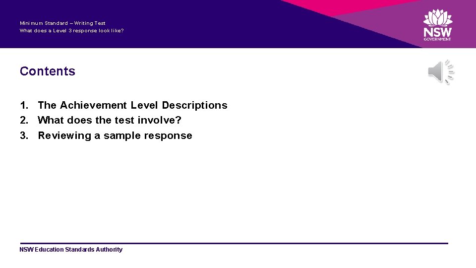 Minimum Standard – Writing Test What does a Level 3 response look like? Contents