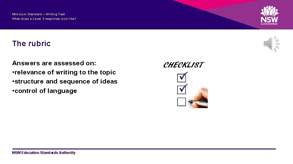 Minimum Standard – Writing Test What does a Level 3 response look like? The
