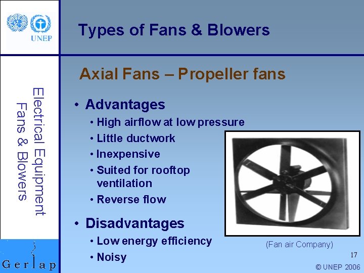 Types of Fans & Blowers Axial Fans – Propeller fans Electrical Equipment Fans &