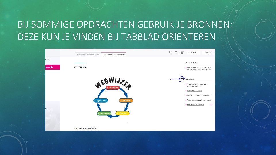BIJ SOMMIGE OPDRACHTEN GEBRUIK JE BRONNEN: DEZE KUN JE VINDEN BIJ TABBLAD ORIENTEREN 