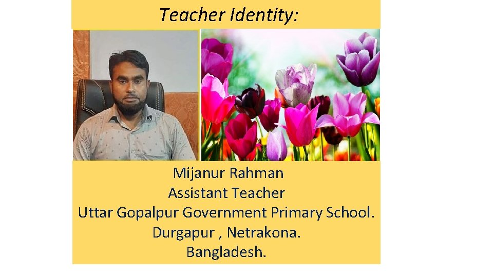Teacher Identity: Mijanur Rahman Assistant Teacher Uttar Gopalpur Government Primary School. Durgapur , Netrakona.
