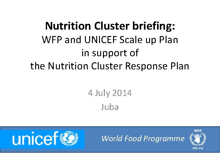 Nutrition Cluster briefing: WFP and UNICEF Scale up Plan in support of the Nutrition