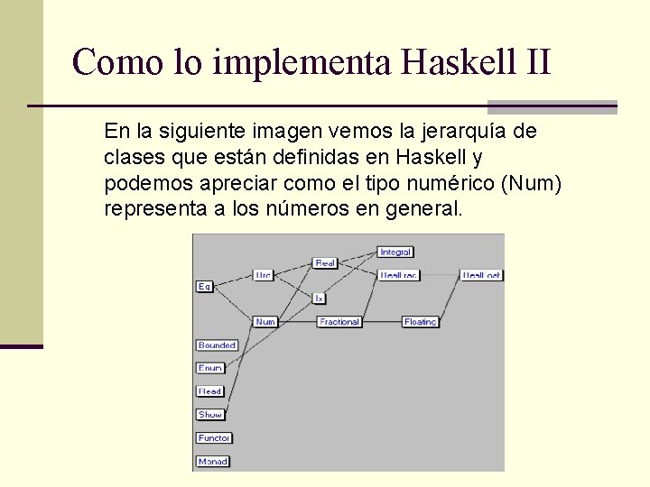 Como lo implementa Haskell II En la siguiente imagen vemos la jerarquía de clases