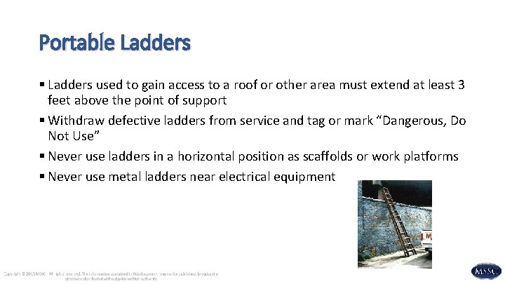 Portable Ladders § Ladders used to gain access to a roof or other area