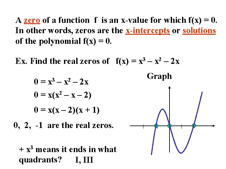 A zero of a function f is an x-value for which f(x) = 0.