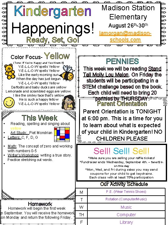 Kindergarten Happenings! Ready, Set, Go! Color Focus- Yellow • This Week Reading, spelling and