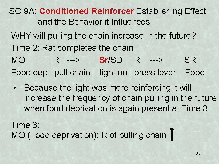 SO 9 A: Conditioned Reinforcer Establishing Effect and the Behavior it Influences WHY will