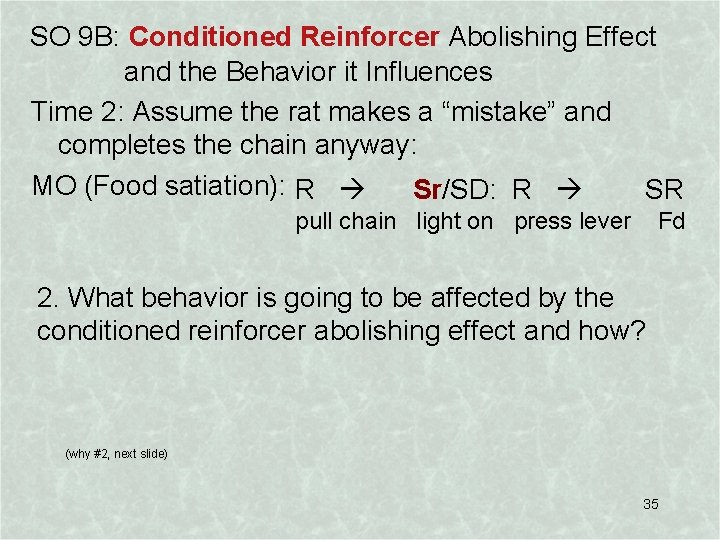 SO 9 B: Conditioned Reinforcer Abolishing Effect and the Behavior it Influences Time 2: