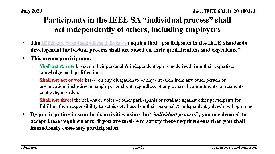 July 2020 doc. : IEEE 802. 11 -20/1002 r 3 Participants in the IEEE-SA