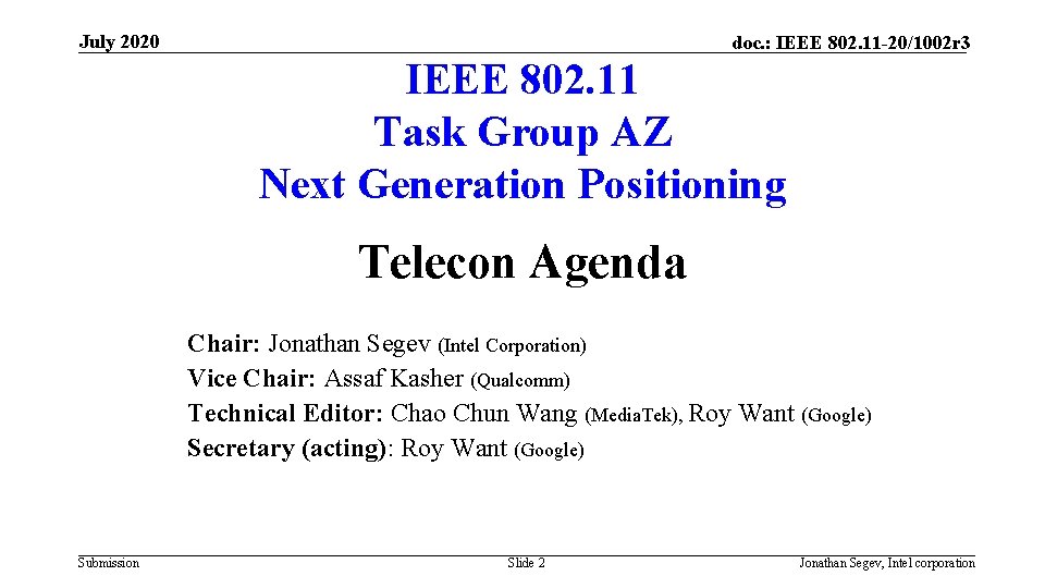 July 2020 doc. : IEEE 802. 11 -20/1002 r 3 IEEE 802. 11 Task