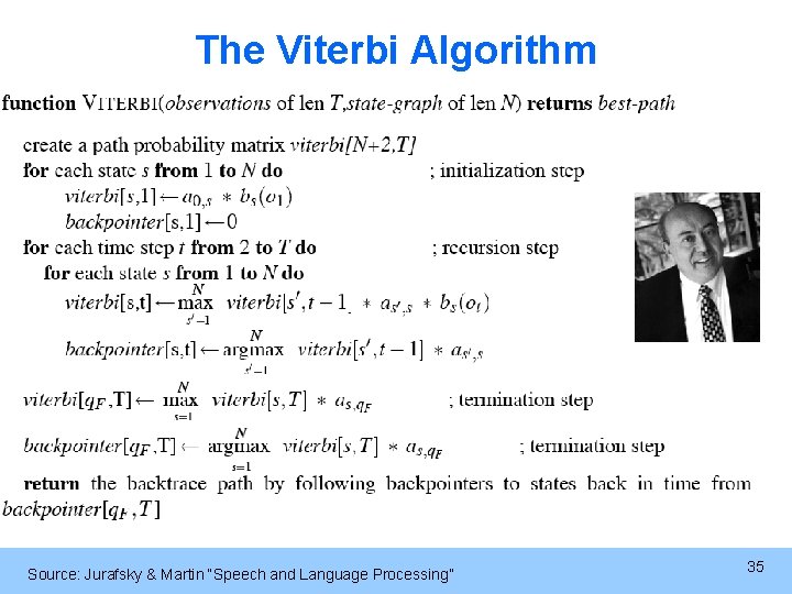The Viterbi Algorithm Source: Jurafsky & Martin “Speech and Language Processing” 35 