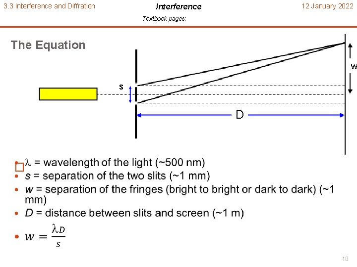 3. 3 Interference and Diffration 12 January 2022 Interference Textbook pages: The Equation w