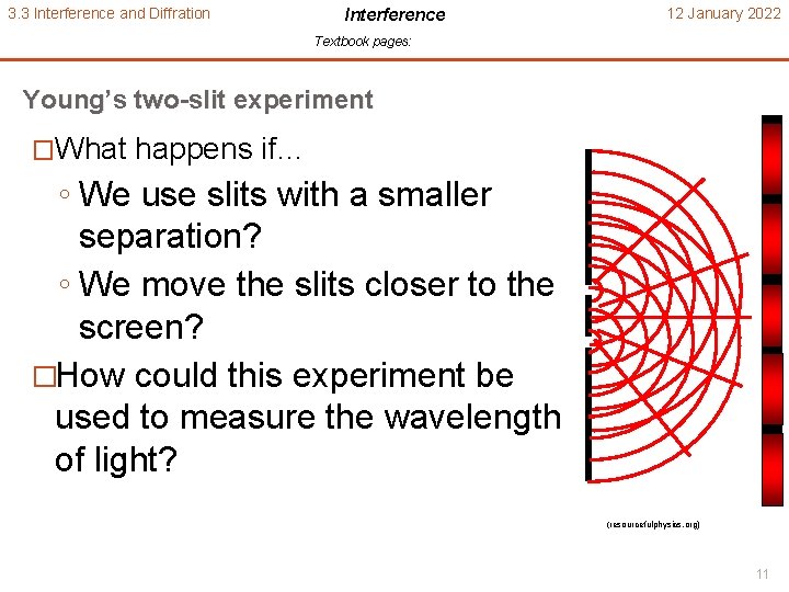 3. 3 Interference and Diffration Interference 12 January 2022 Textbook pages: Young’s two-slit experiment