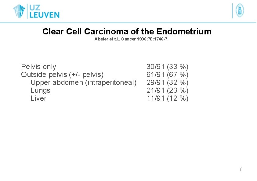 Clear Cell Carcinoma of the Endometrium Abeler et al. , Cancer 1996; 78: 1740