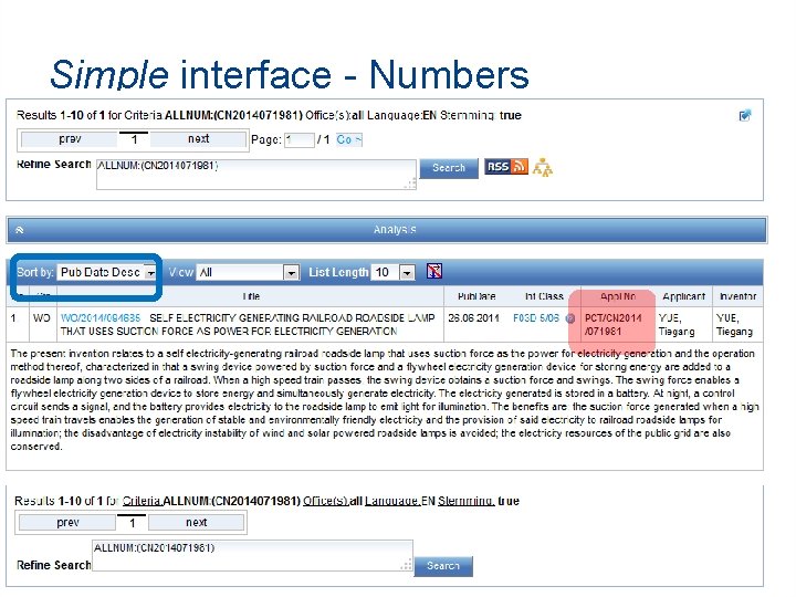 Simple interface - Numbers 