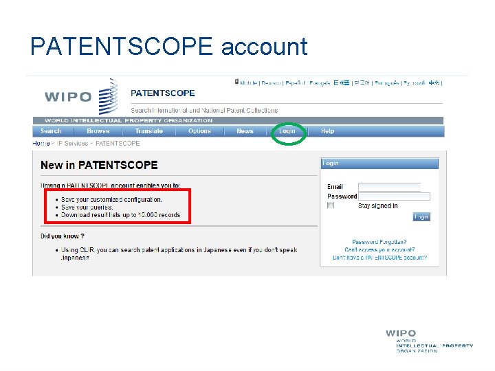 PATENTSCOPE account 