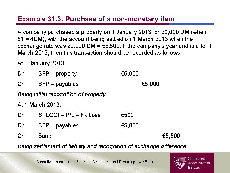 Example 31. 3: Purchase of a non-monetary item A company purchased a property on