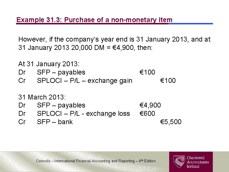 Example 31. 3: Purchase of a non-monetary item However, if the company’s year end