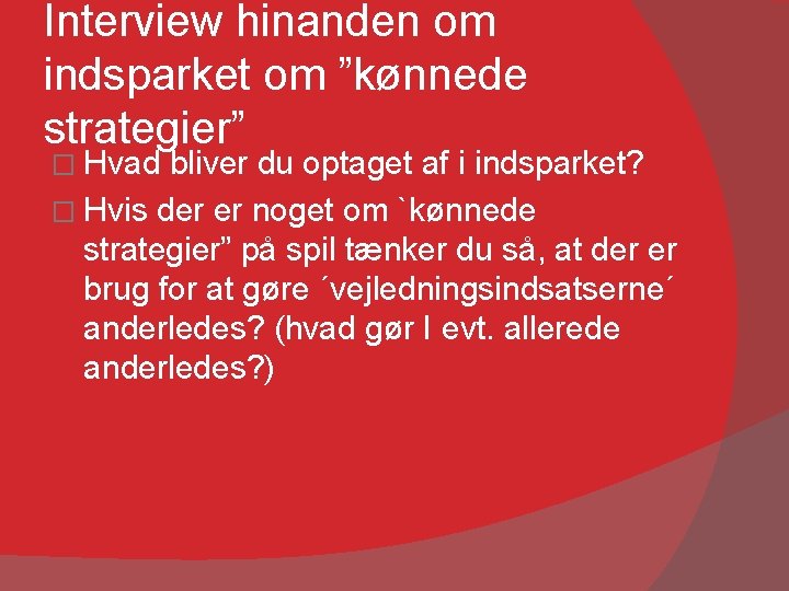 Interview hinanden om indsparket om ”kønnede strategier” � Hvad bliver du optaget af i