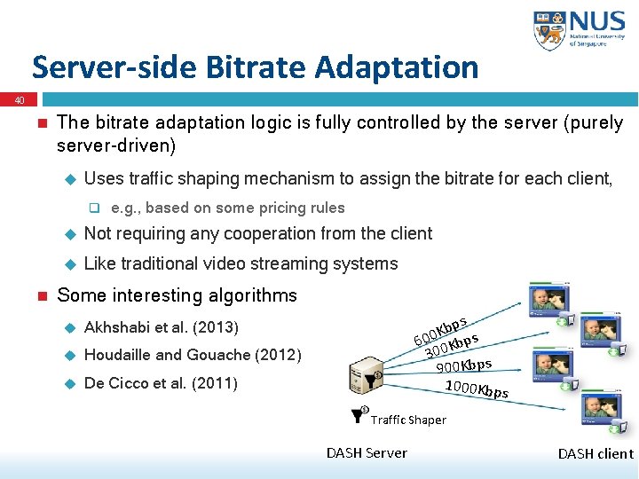Server-side Bitrate Adaptation 40 The bitrate adaptation logic is fully controlled by the server