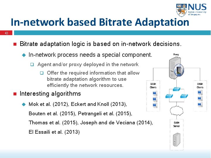In-network based Bitrate Adaptation 43 Bitrate adaptation logic is based on in-network decisions. In-network